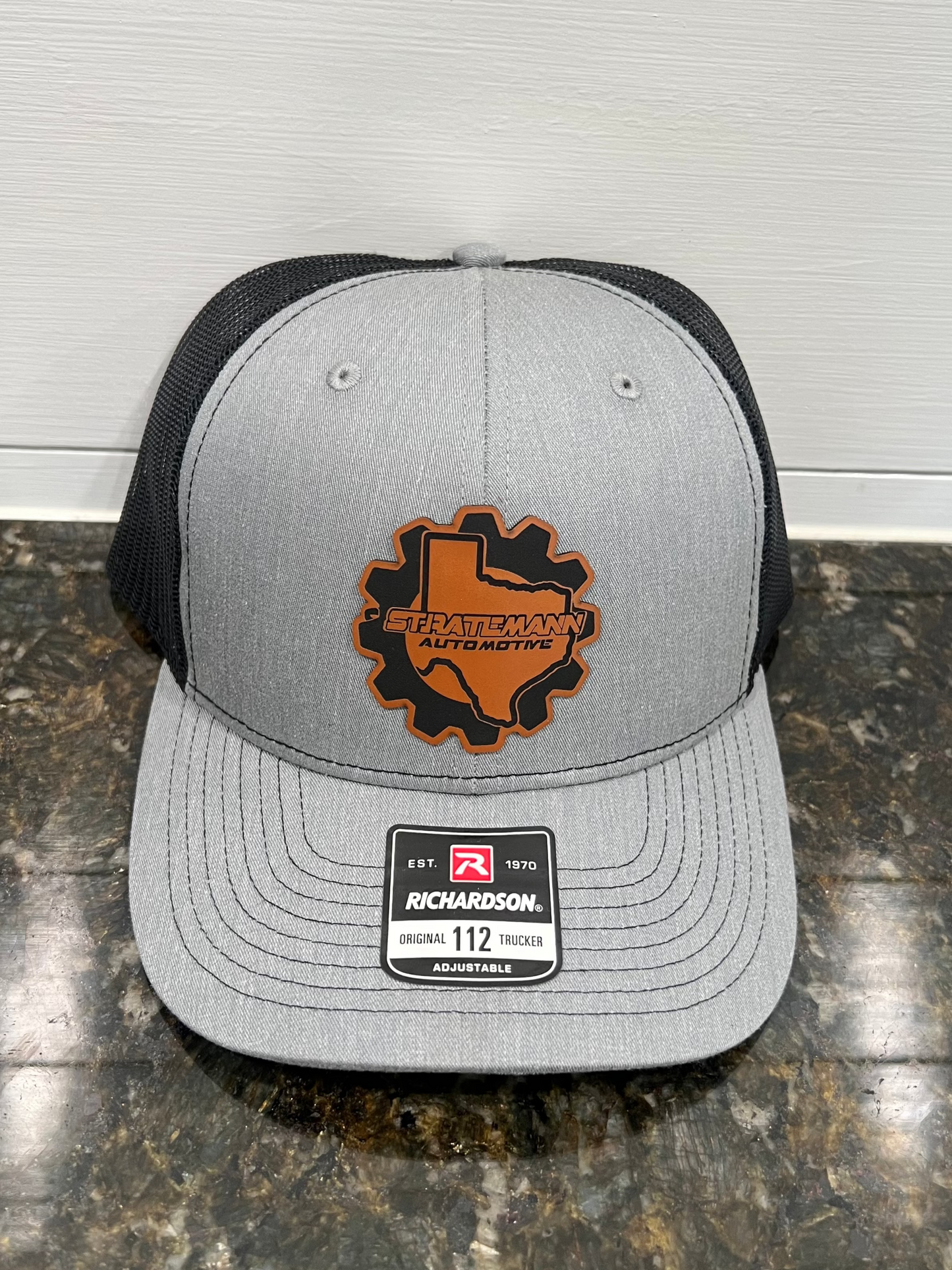 Charcoal/Black Hat with Buckskin Leather Logo