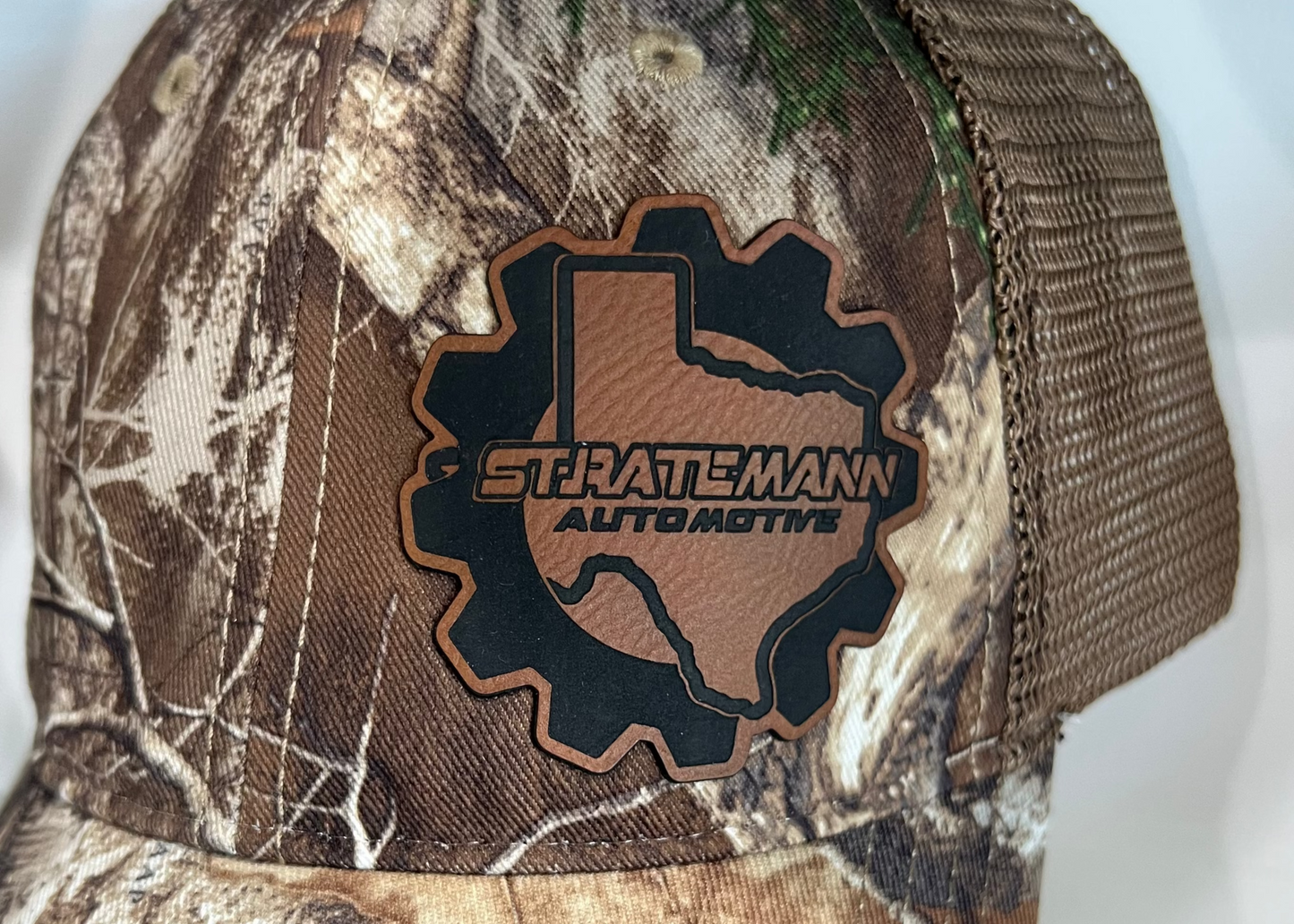 Realtree/Brown Hat with Brown Leather Logo