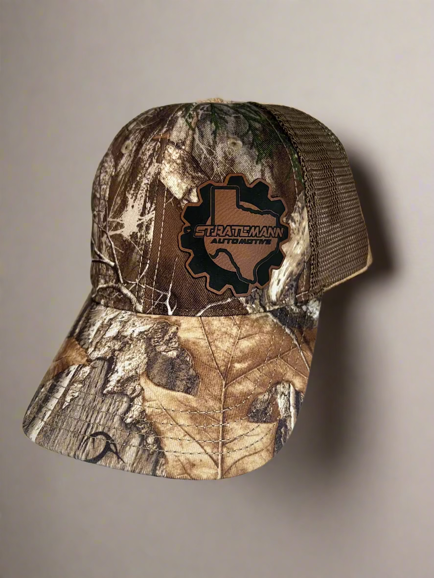 Realtree/Brown Hat with Brown Leather Logo