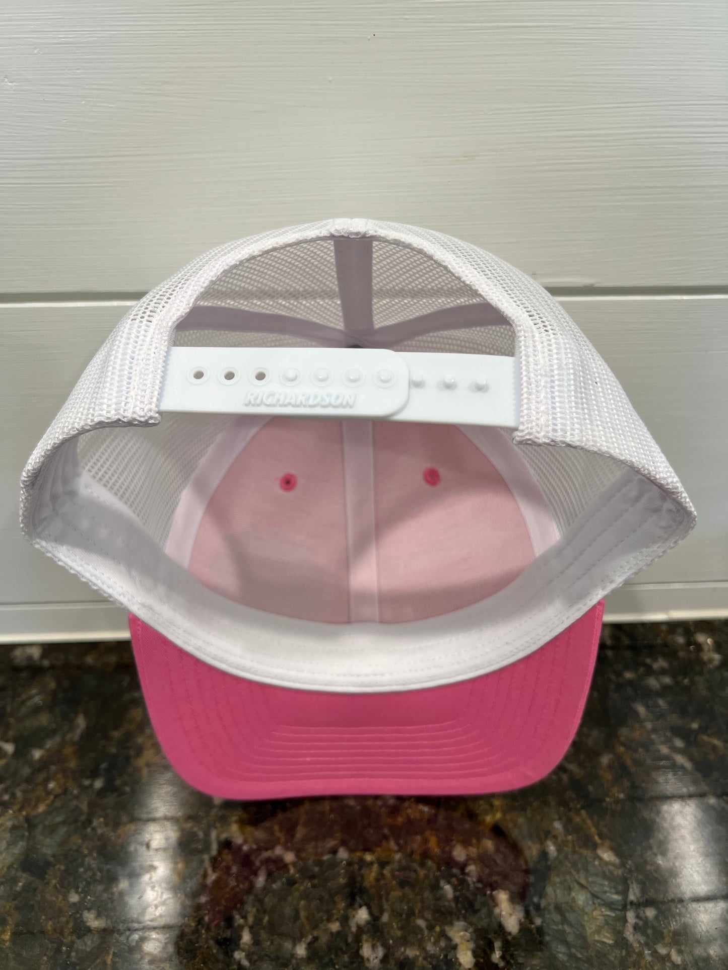 Pink/White Hat with Brown Leather Logo
