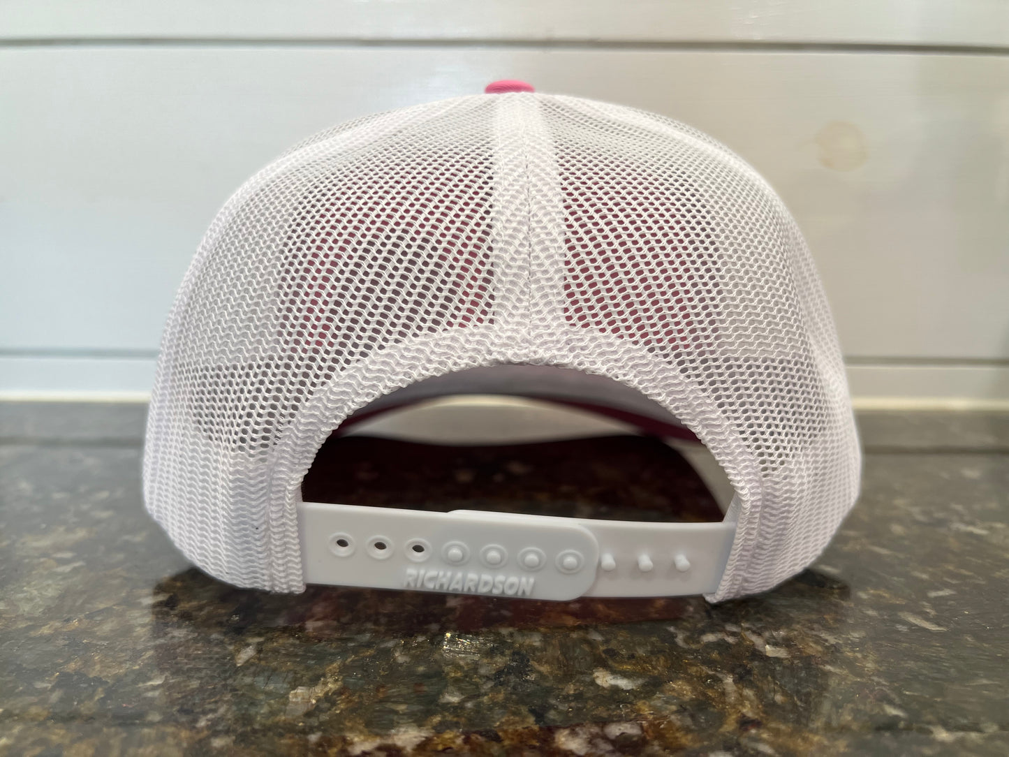 Pink/White Hat with Brown Leather Logo