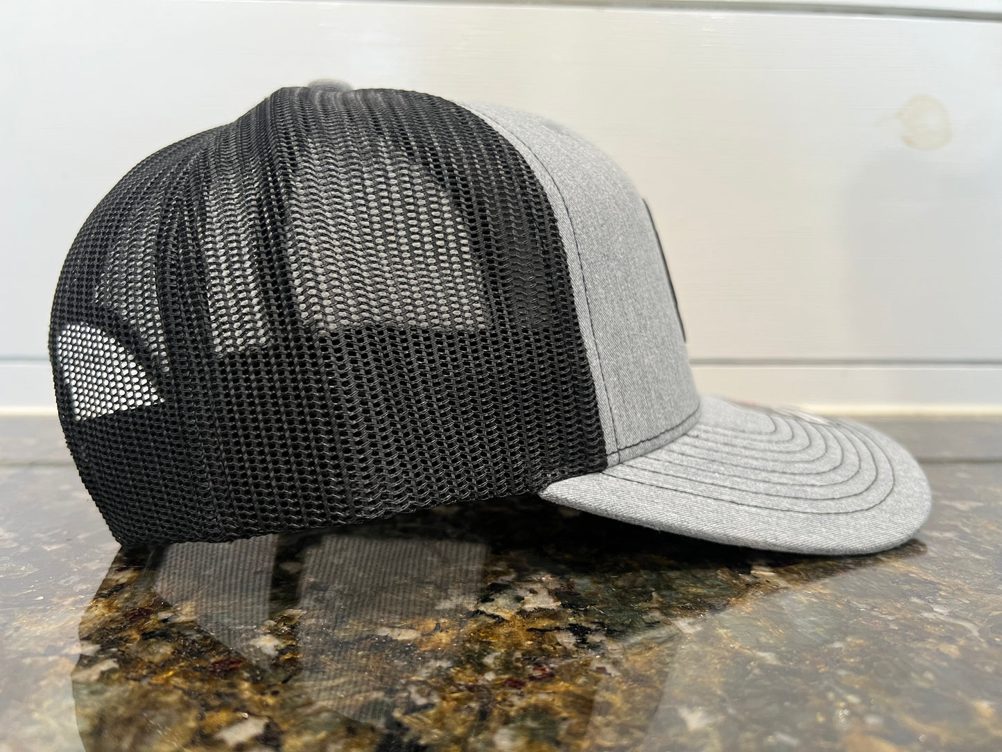 Heather Gray/Black Hat with Pink Leather Logo