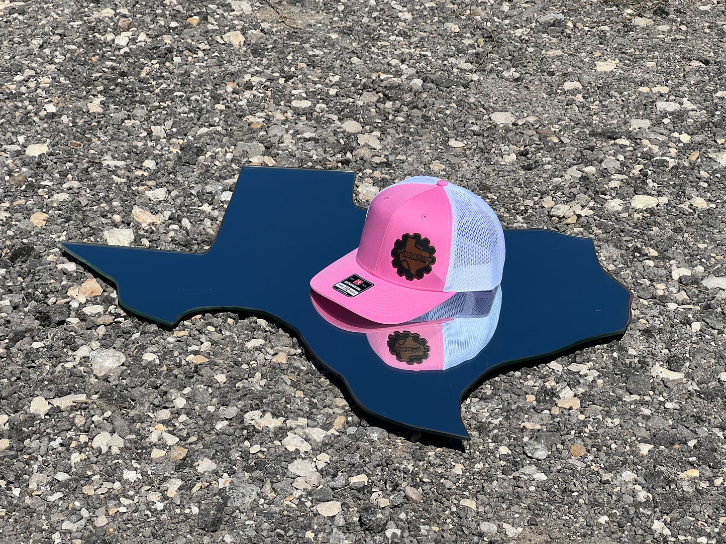 Pink/White Hat with Brown Leather Logo