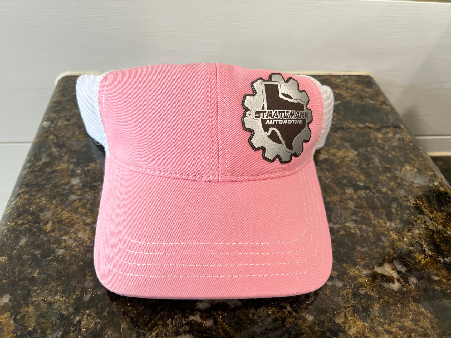Pink/White Hat with Silver Logo