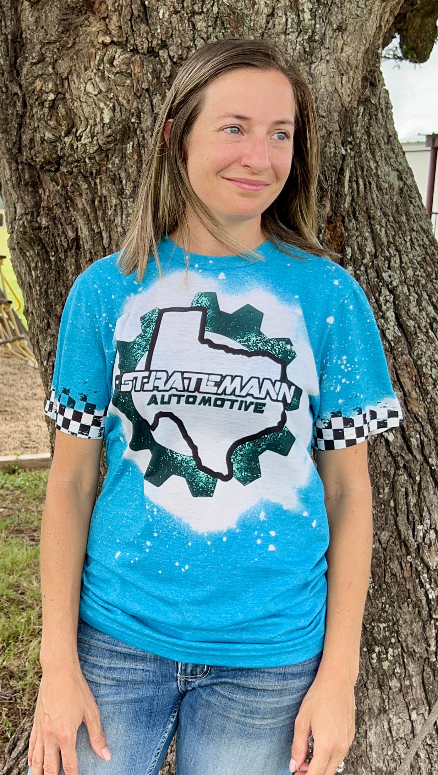 Blue Short-sleeve with Checkered Sleeves
