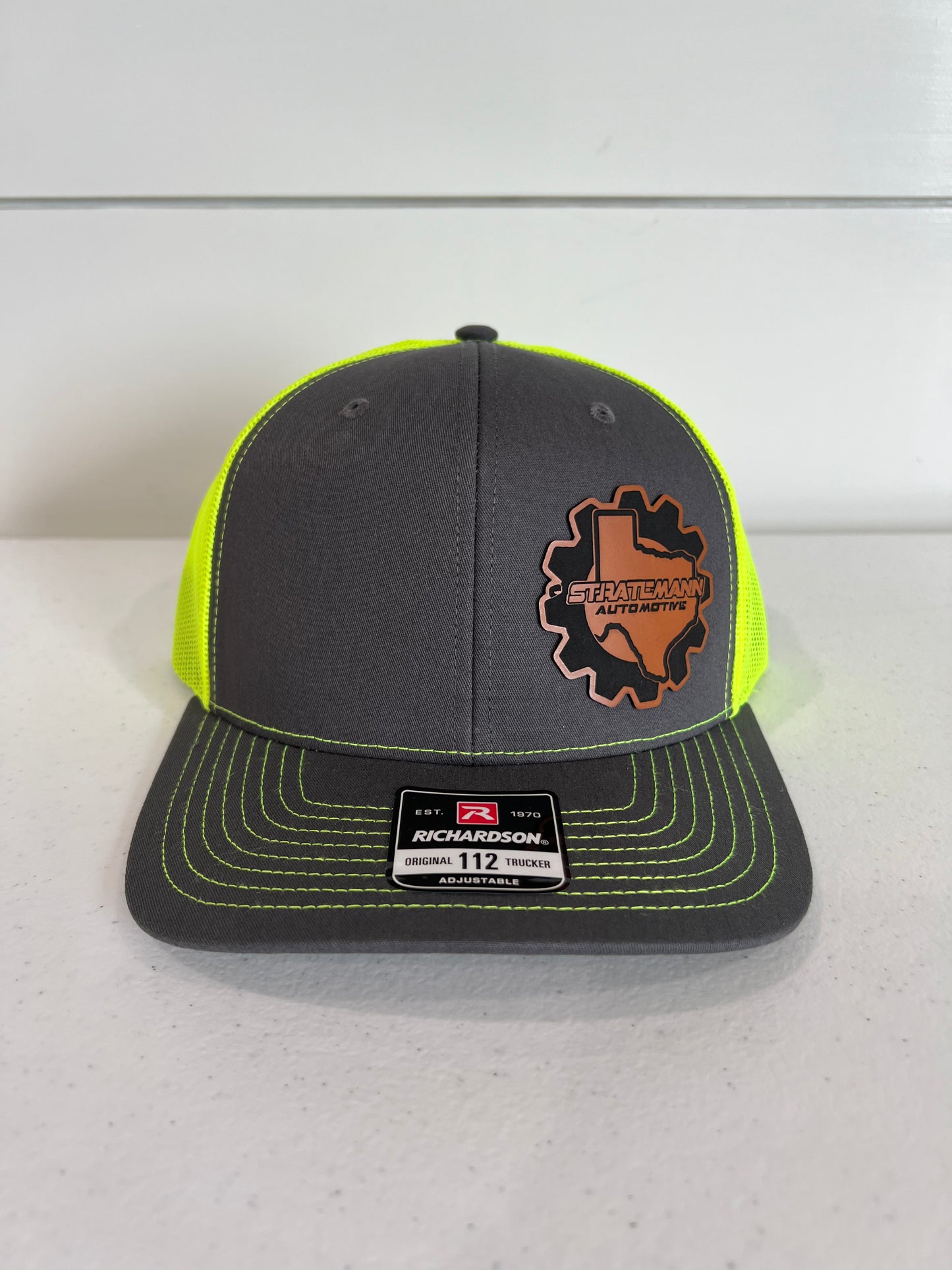 Charcoal/Neon Yellow Hat with Buckskin Leather Logo