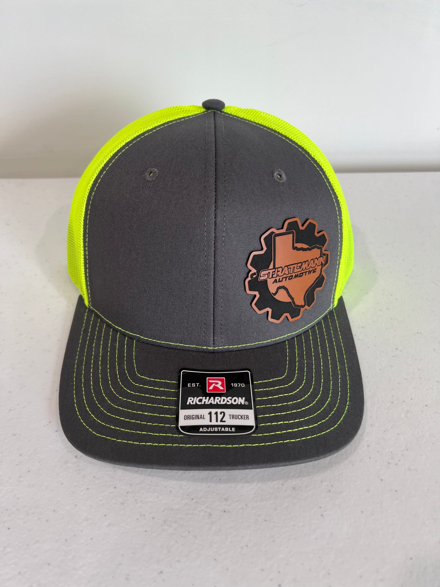 Charcoal/Neon Yellow Hat with Buckskin Leather Logo