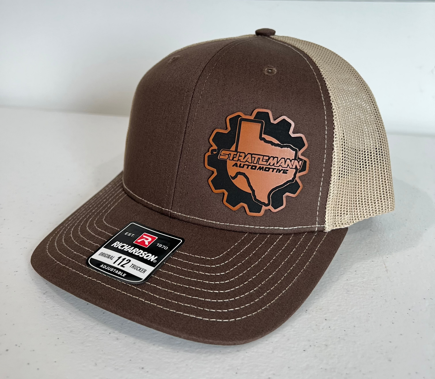 Brown/Khaki Hat with Buckskin Leather Logo