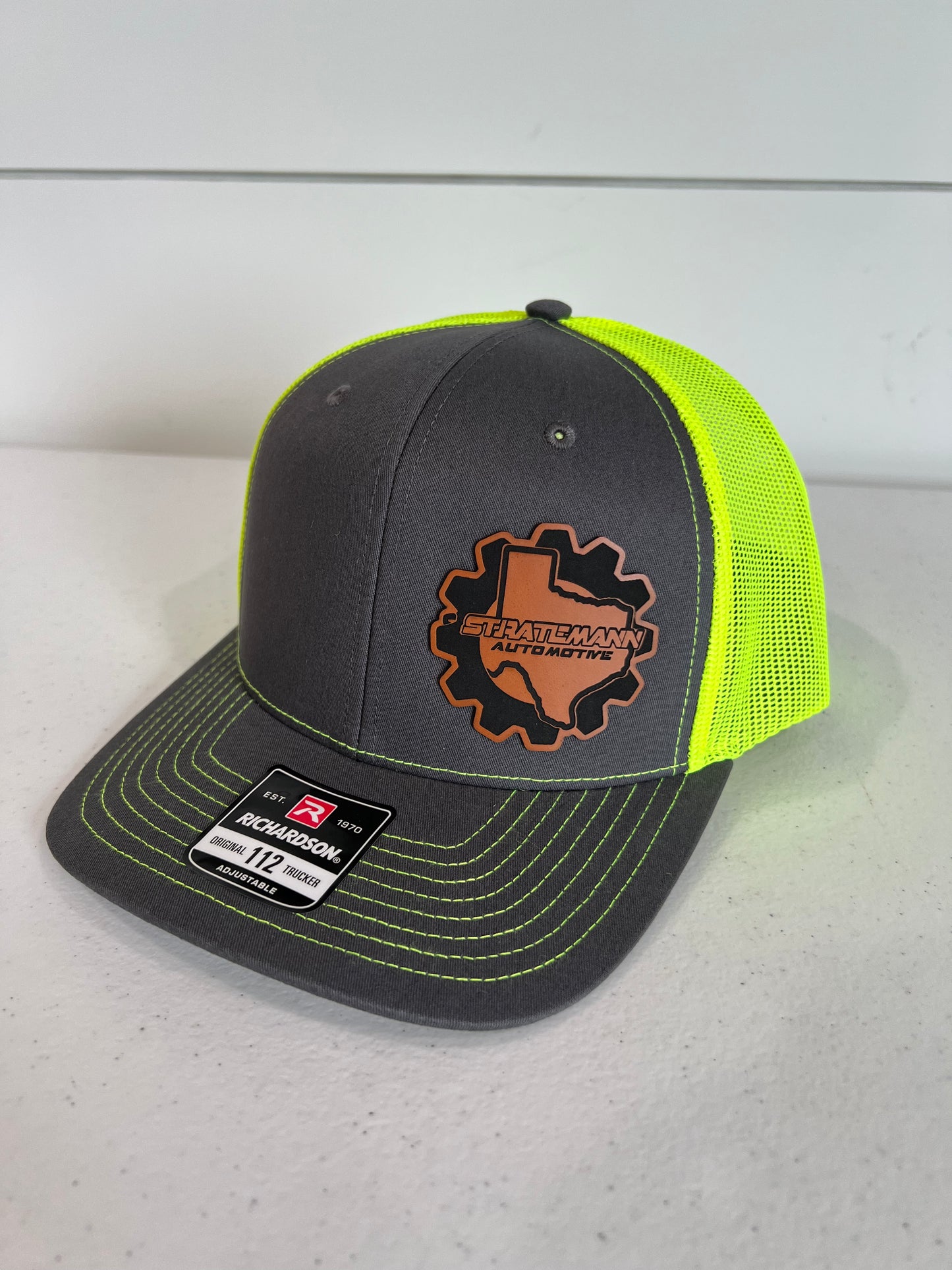 Charcoal/Neon Yellow Hat with Buckskin Leather Logo
