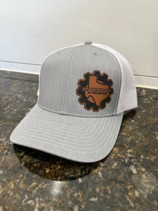 Heather Gray/White Hat with Brown Leather Logo