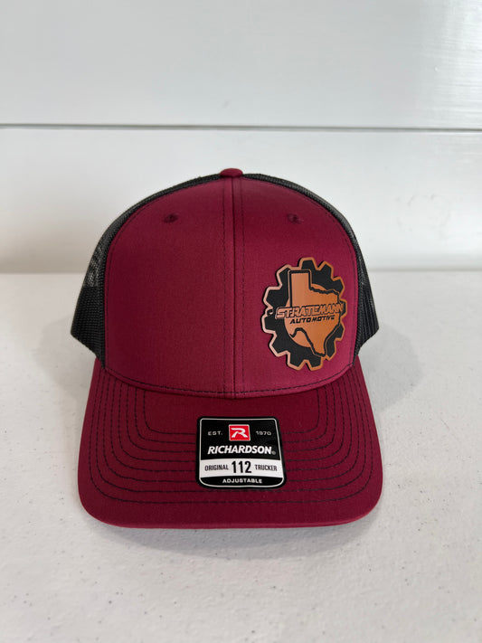 Cardinal/Black Hat with Buckskin Leather Logo