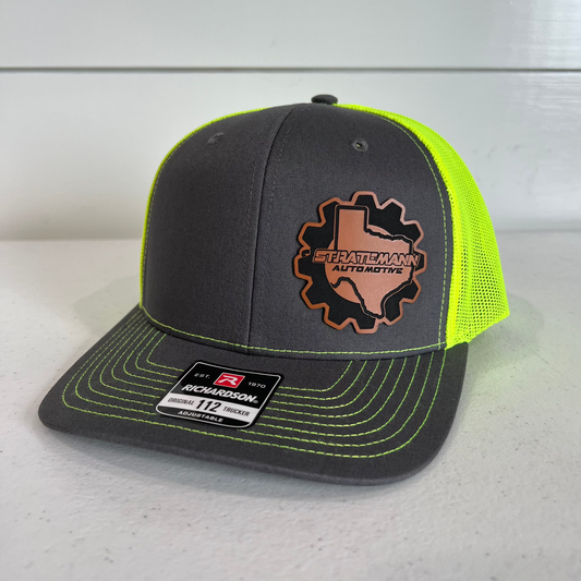 Charcoal/Neon Yellow Hat with Buckskin Leather Logo