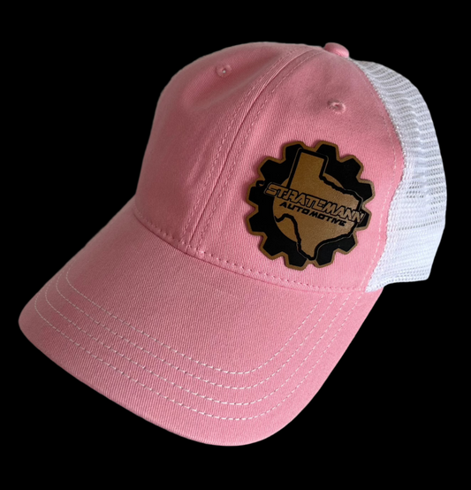 Light Pink/White Hat with Saddle Tan Logo