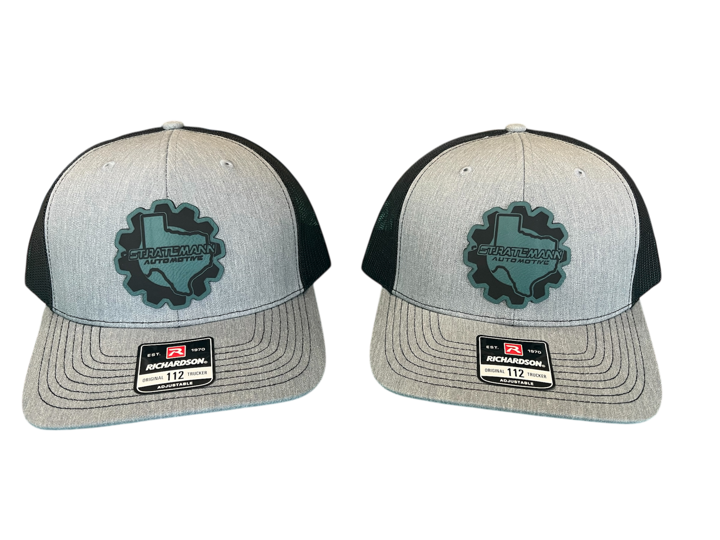 Heather Gray/Black Hat with Blue Leather Logo