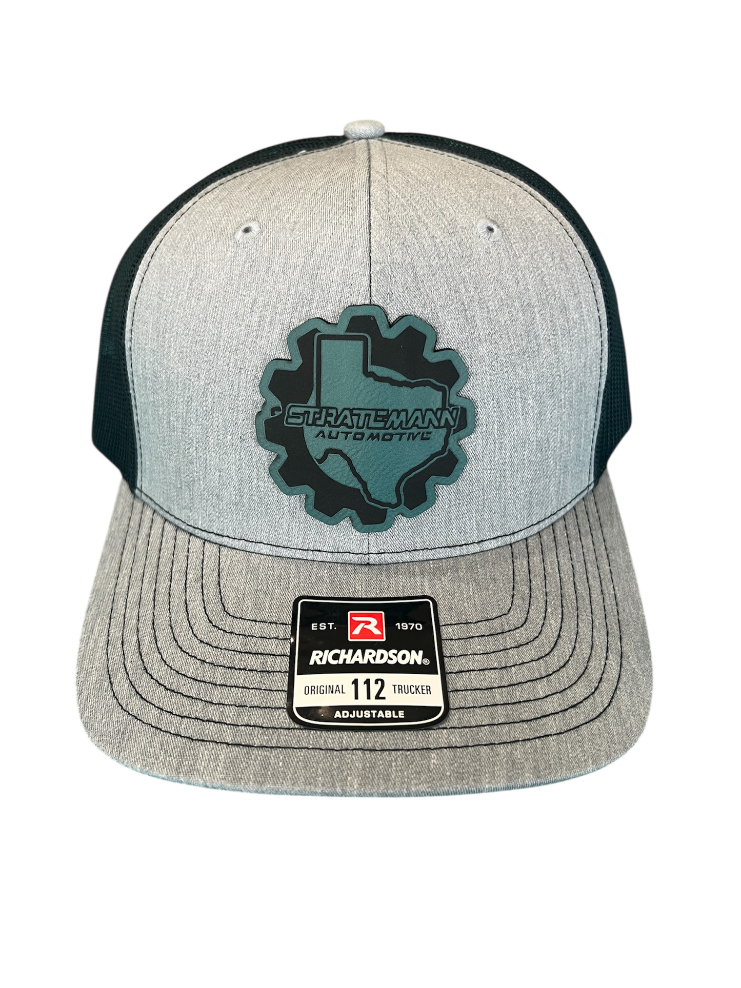 Heather Gray/Black Hat with Blue Leather Logo
